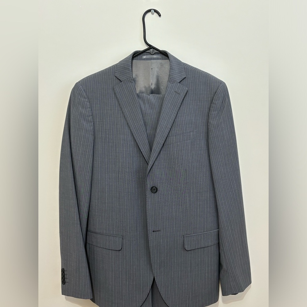 Mens Attitude Grey Striped Suit